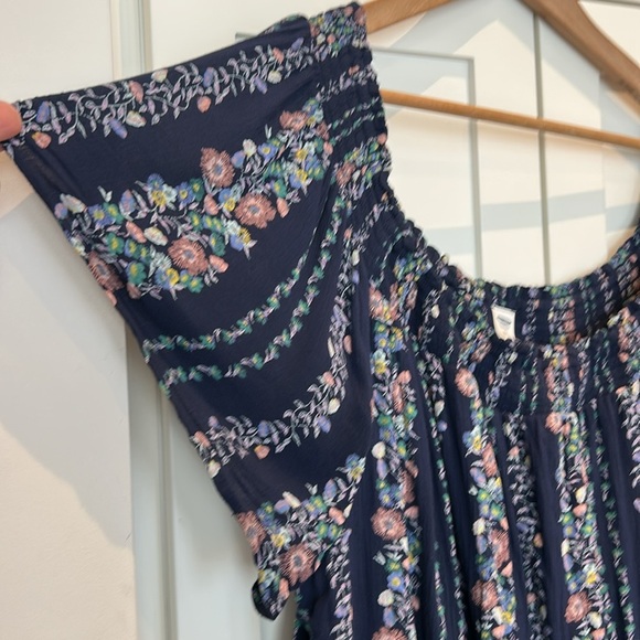 Old Navy Off the Shoulders Peasant Midi Dress Blue Floral Size 3X - Picture 4 of 16